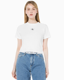 Buy 여성 로고 뱃지 크롭 반팔 티셔츠 in color BRIGHT WHITE