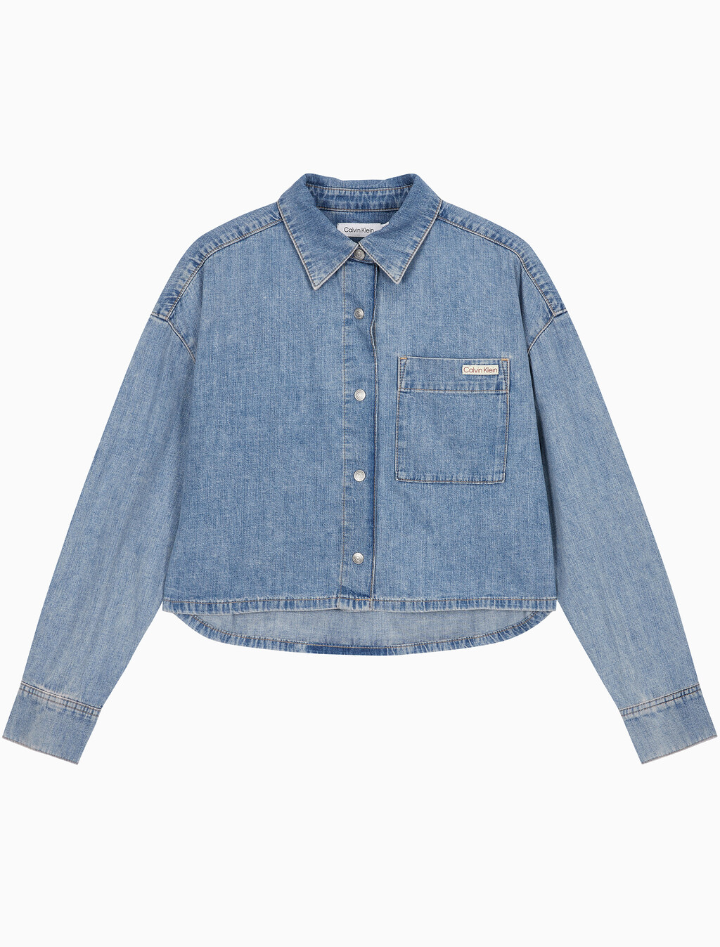 Buy 여성 스테이트먼트 크롭 데님 셔츠 in color SAGE STONE