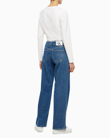 Buy 여성 로우라이즈 루즈핏 미드블루 데님 in color MID BLUE BACK EMBRO