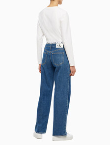 Buy 여성 로우라이즈 루즈핏 미드블루 데님 in color MID BLUE BACK EMBRO