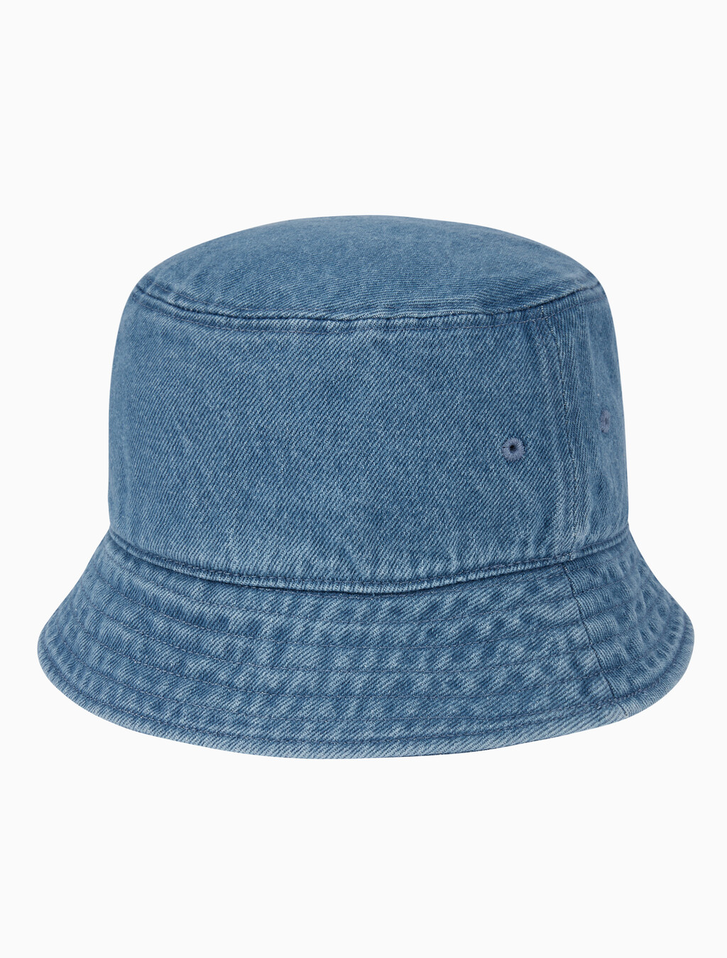 Buy 남녀공용 CKJ 스몰 모노그램 로고 데님 버킷햇 in color BLUE