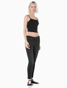 Buy 여성 바디핏 5포켓 앵클 블랙 데님 in color WASHED BLACK LOGO LACE