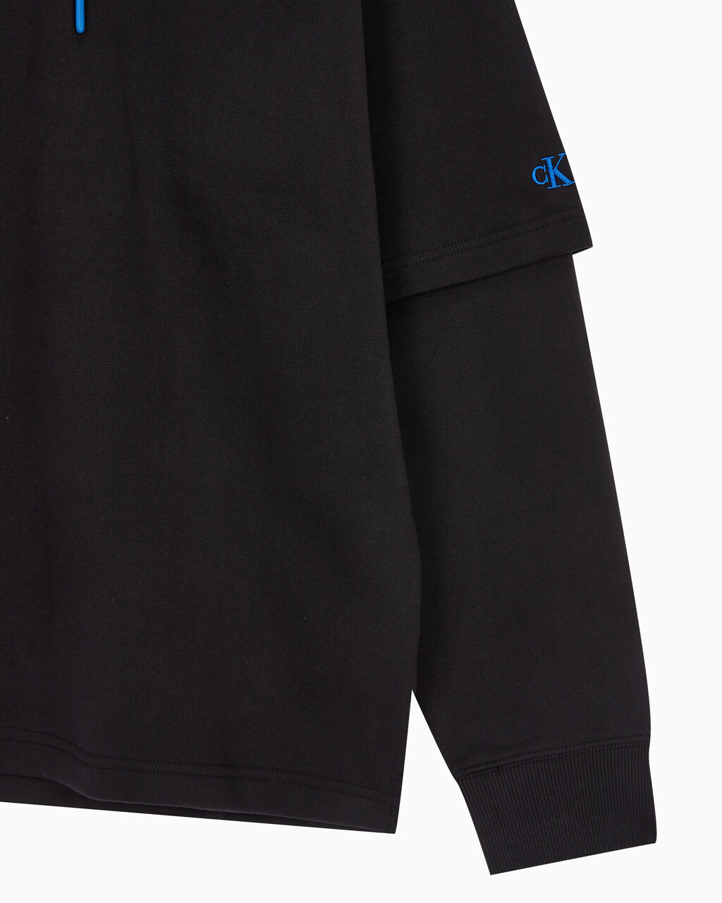 Buy 남성 롱슬리브 패션 레이어드 후디 in color CK BLACK