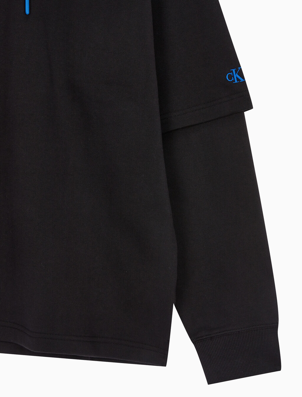 Buy 남성 롱슬리브 패션 레이어드 후디 in color CK BLACK