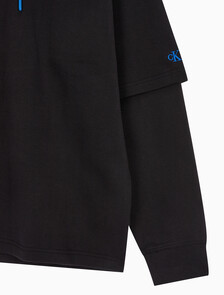 Buy 남성 롱슬리브 패션 레이어드 후디 in color CK BLACK