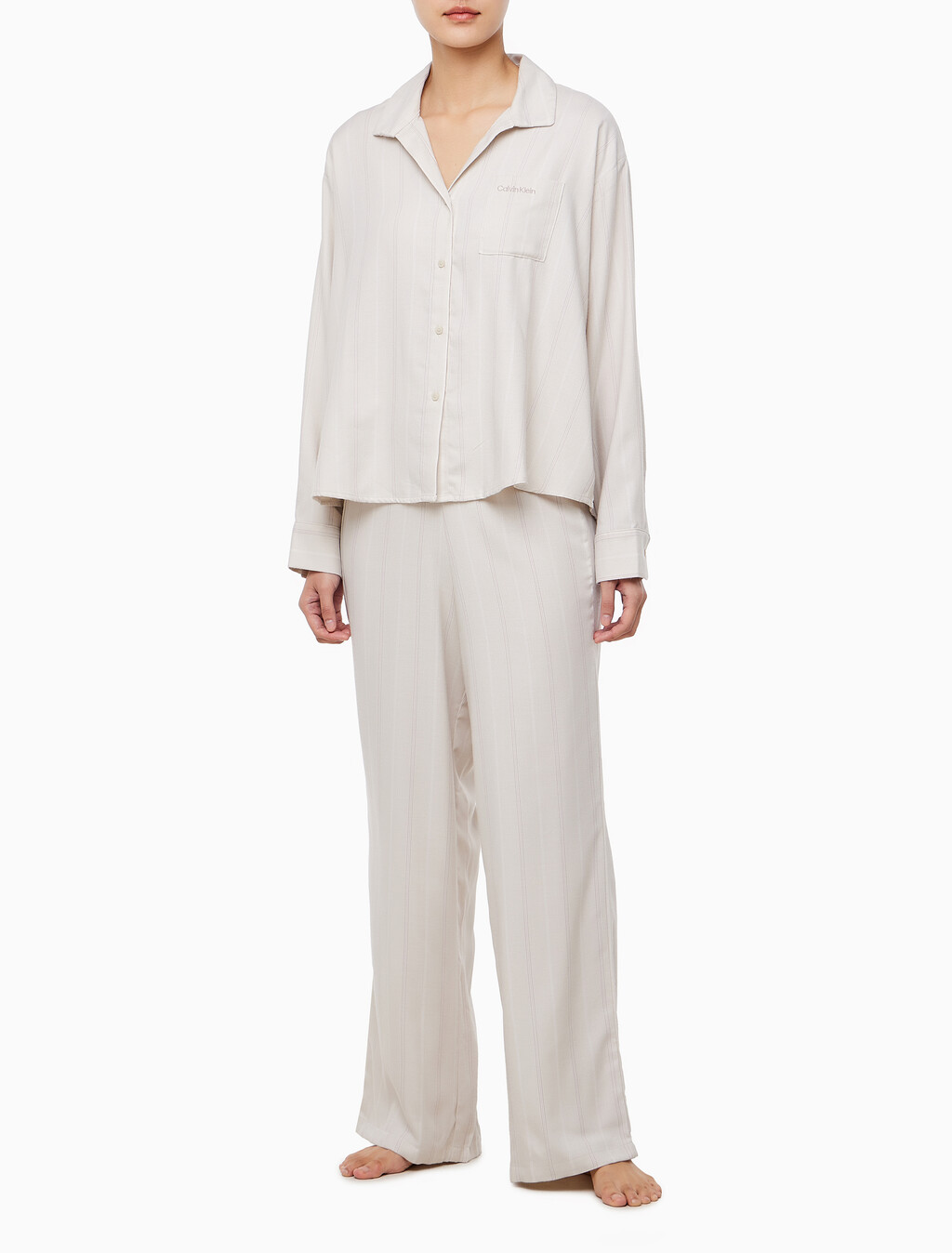 Buy 여성 모달 플란넬 라운지  플란넬 긴팔 셔츠 in color KATE STRIPE+OATMEAL HEATHER
