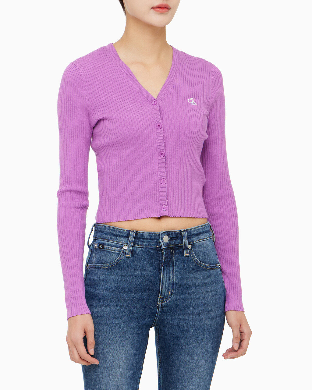 Buy 여성 슬림 브이넥 가디건 in color IRIS ORCHID