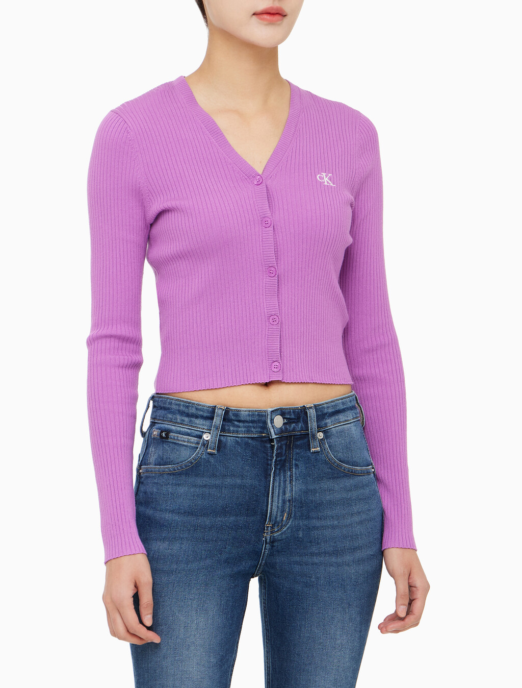 Buy 여성 슬림 브이넥 가디건 in color IRIS ORCHID