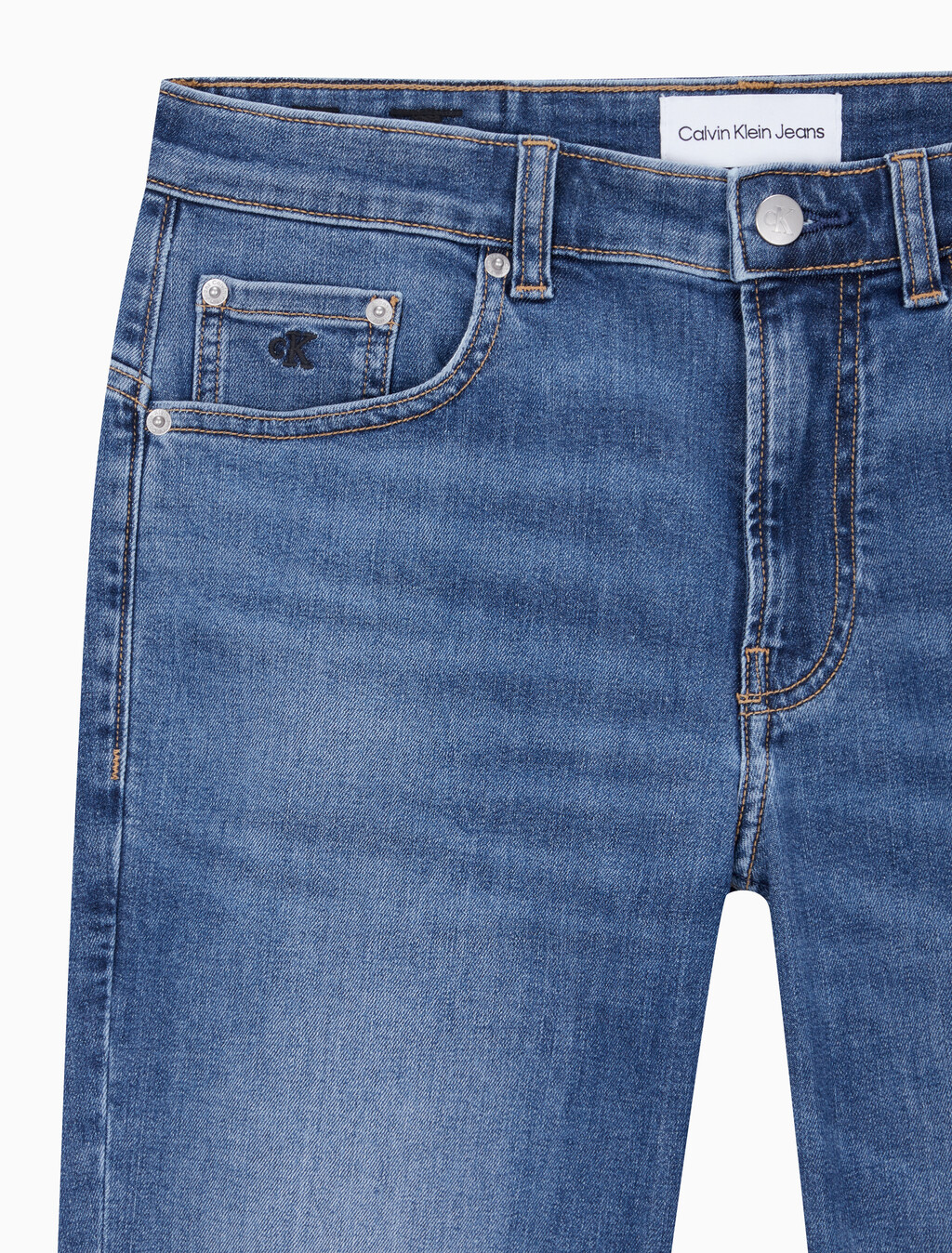Buy 남성 바디 테이퍼핏 미드 블루 37.5 데님 in color MID BLUE BACK EMBRO