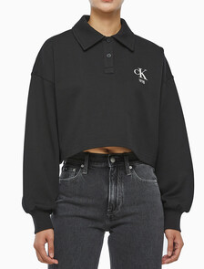 Buy 여성 바시티 폴로 넥 풀오버 스웻셔츠 in color CK BLACK