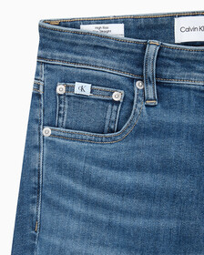 Buy 여성 하이라이즈 슬림 스트레이트핏 다크블루 데님 in color MID BLUE BACK EMBRO