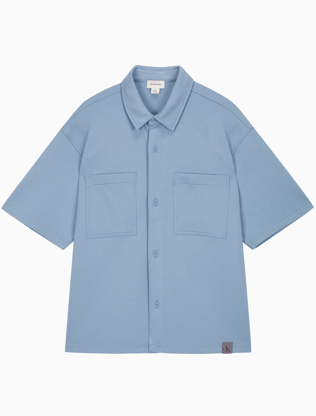 Buy 남성 릴렉스핏 텍스처 피케 반팔 오버 셔츠 in color BLUE