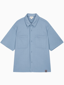 Buy 남성 릴렉스핏 텍스처 피케 반팔 오버 셔츠 in color BLUE