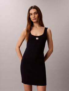 Buy 여성 우븐라벨 베이비립 미니드레스 in color DARK SAPPHIRE