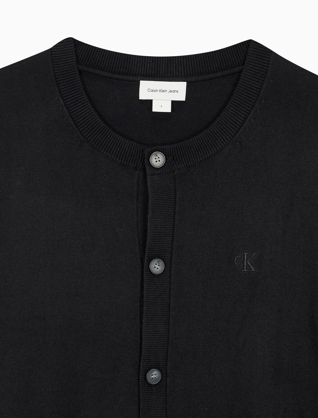Buy 남성 릴렉스핏 크루넥 스웨터 가디건 in color CK BLACK