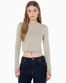 Buy 여성 롱슬리브 모노그램 베이비 티 in color BEIGE
