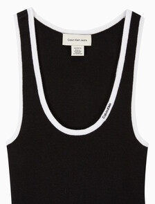 Buy 여성 칼라 블라킹 트리밍 코튼 립 탱크 in color BLACK