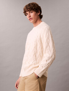 Buy 남성 램스울 블랜드 케이블 크루넥 스웨터 in color ANTIQUE WHITE