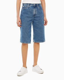 Buy 여성 롱 버뮤다 맘핏 쇼츠 in color MID BLUE BACK EMBRO