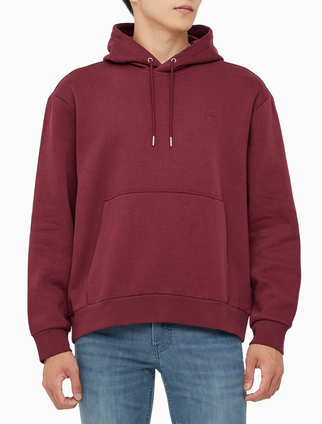 Buy 남성 롱슬리브 아카이브 플리스 후디 in color DEEP RED