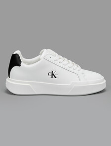 Buy 여성 미네르바 청키 레더 레이스업 컵솔 스니커즈 in color White/Black/White