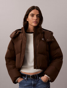 Buy 여성 매트 디테쳐블 슬리브 푸퍼 자켓 in color Brown