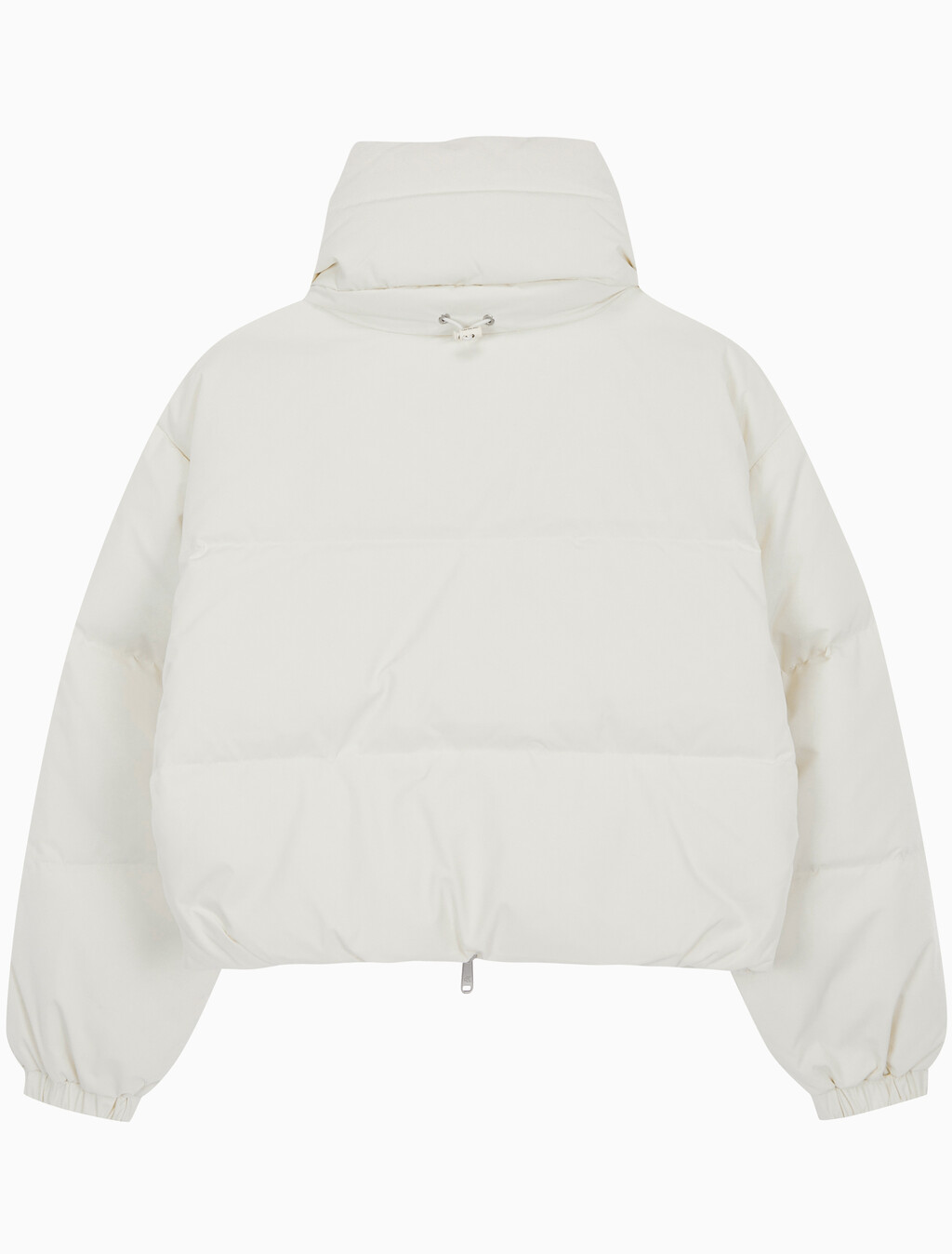 Buy 여성 볼륨 넥 크롭 다운 푸퍼 in color WHITE
