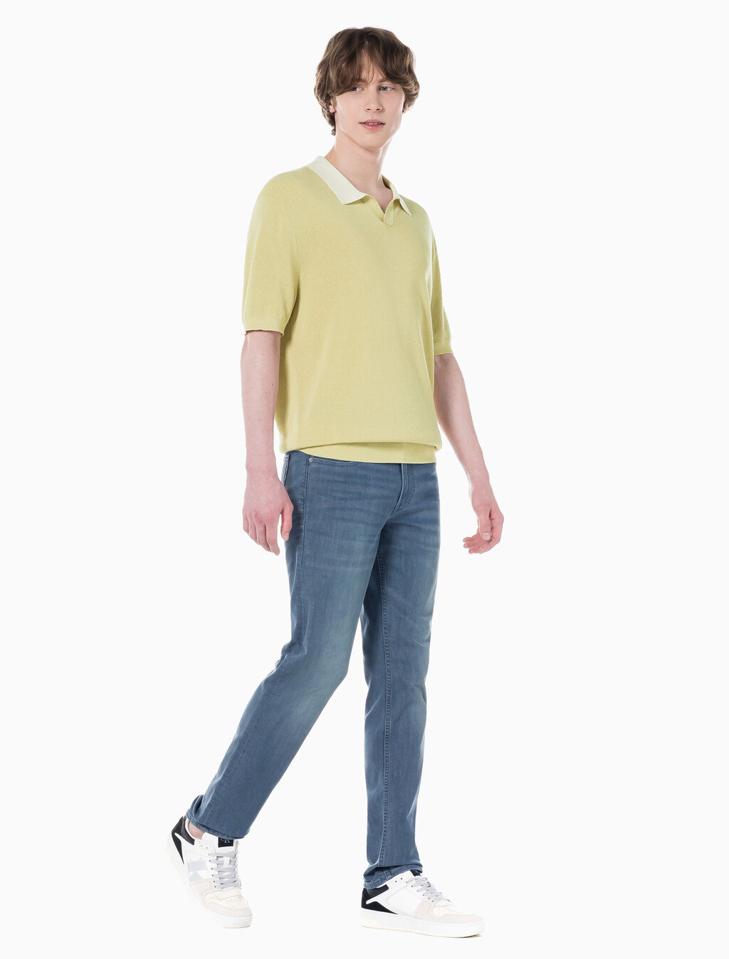 Buy 남성 바디핏 블루그레이 37.5 기능성 데님 in color GREY STEPPED RELEASE HEM