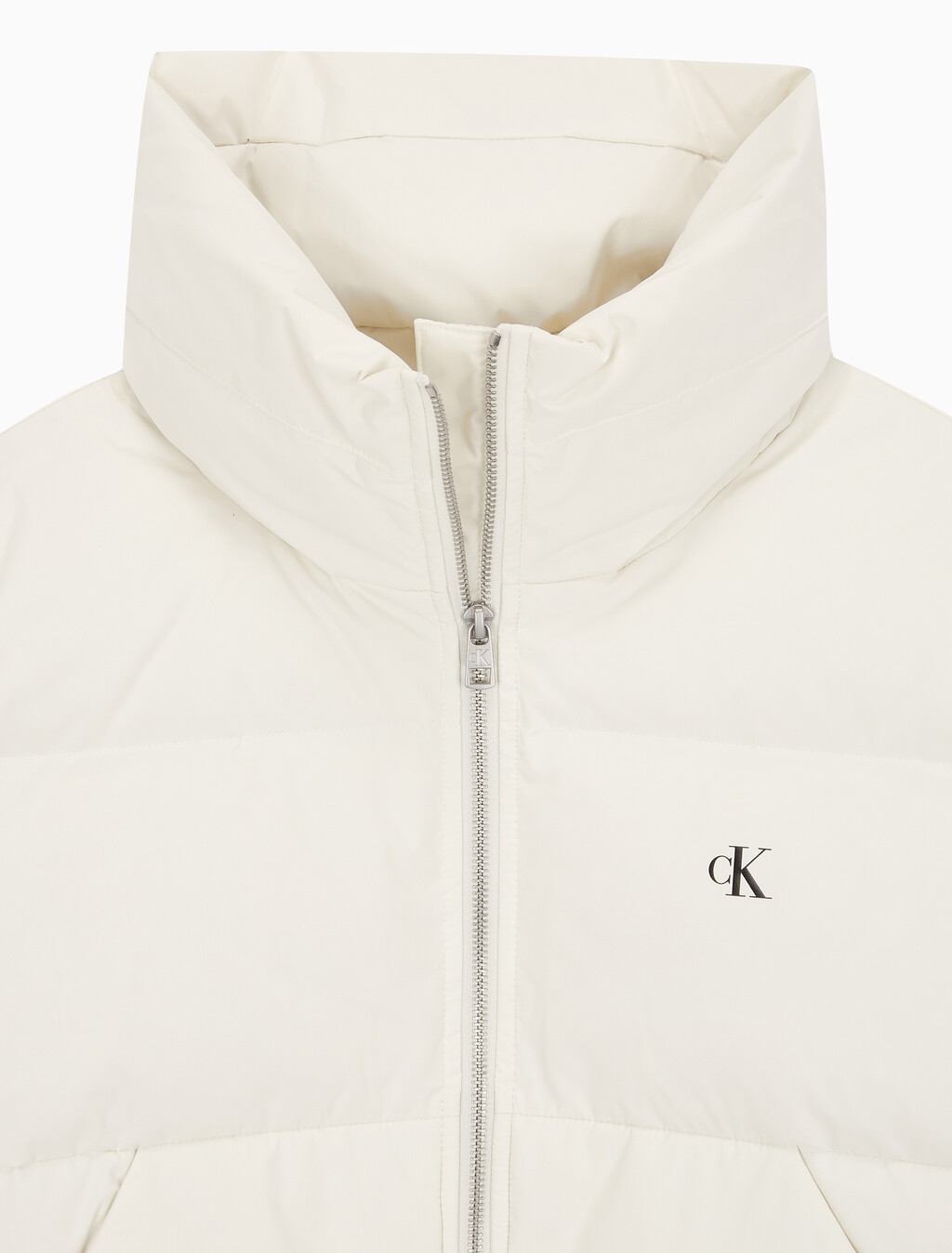 Buy 여성 볼륨 넥 크롭 다운 푸퍼 in color WHITE