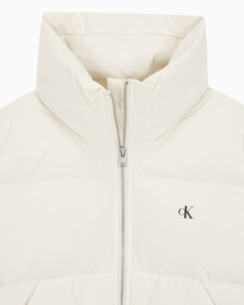 Buy 여성 볼륨 넥 크롭 다운 푸퍼 in color WHITE