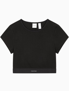 Buy 여성 코튼 스트레치 립 리브드 크롭티 in color BLACK
