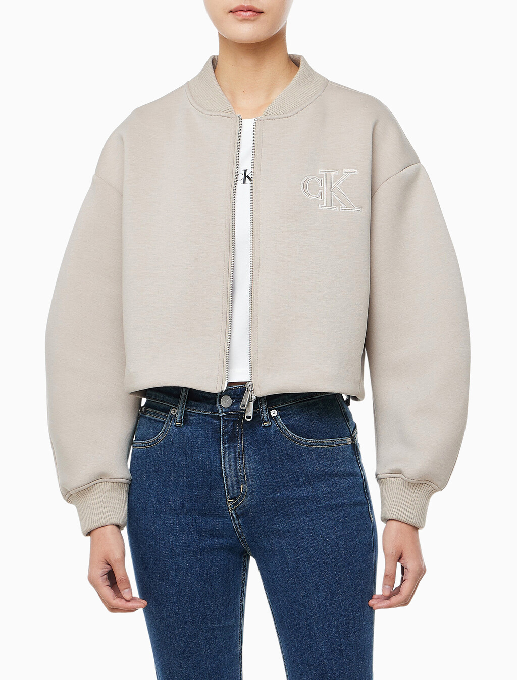 Buy 여성 오버사이즈 스쿠바 집 보머 자켓 in color FEATHER GRAY
