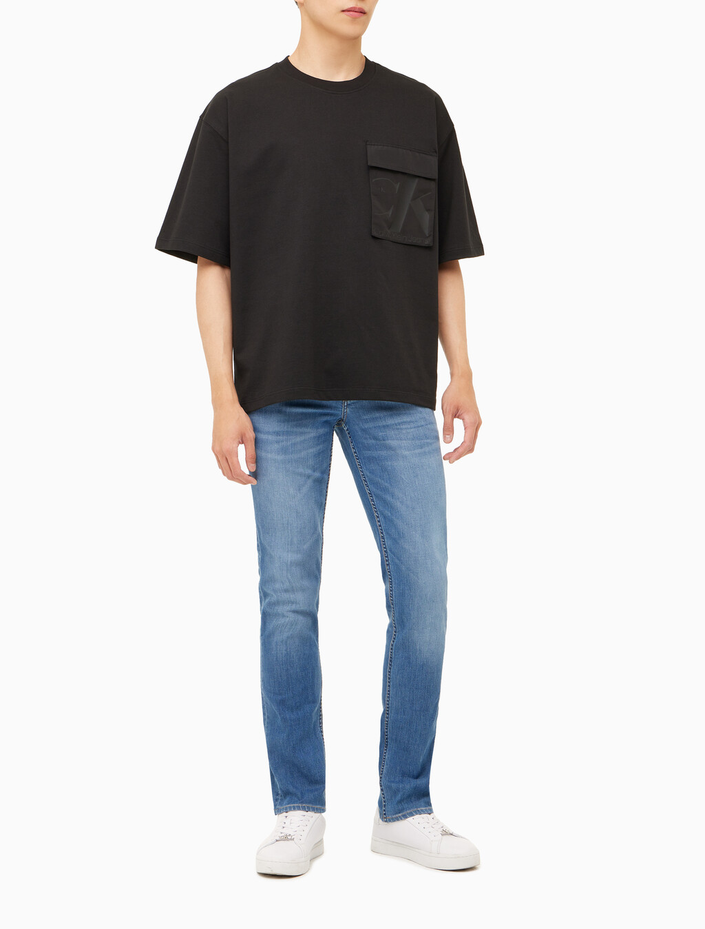 Buy 남성 오버사이즈 우븐 포켓 반팔 스웻셔츠 in color CK BLACK