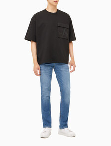 Buy 남성 오버사이즈 우븐 포켓 반팔 스웻셔츠 in color CK BLACK