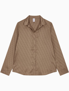 Buy 여성 새틴 자카드 롱슬리브 탑 in color BROWN