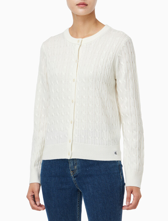 여성 울 케이블 크루넥 가디건