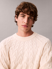 Buy 남성 램스울 블랜드 케이블 크루넥 스웨터 in color ANTIQUE WHITE