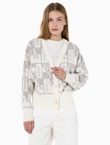 Buy 여성 투웨이 브이넥 AOP 크롭 가디건 in color GREY