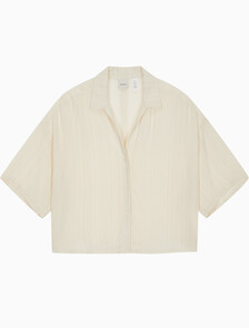 Buy 여성 우븐 비스코스 반팔 셔츠 in color TEXTURED STRIPE PELICAN