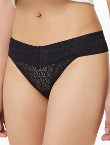 Buy 여성 CK 로고 레이스 트림 로우라이즈 T팬티 in color BLACK