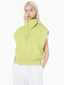 Buy 여성 드롭숄더 하프집업 슬리브리스 니트탑 in color YELLOW SAND