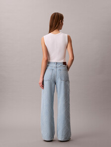 Buy 여성 로우라이즈 배기 니들펀치 데님 in color Mid Blue