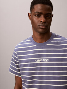 Buy 스트라이프 이지 올나잇 로고 티 in color Blue