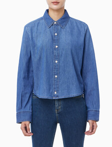 Buy 여성 크롭 인디고 L/S 셔츠 in color light blue