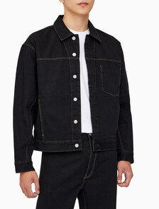 Buy [손흥민 캡슐] 남성 릴렉스 데님트러커 in color BLACK