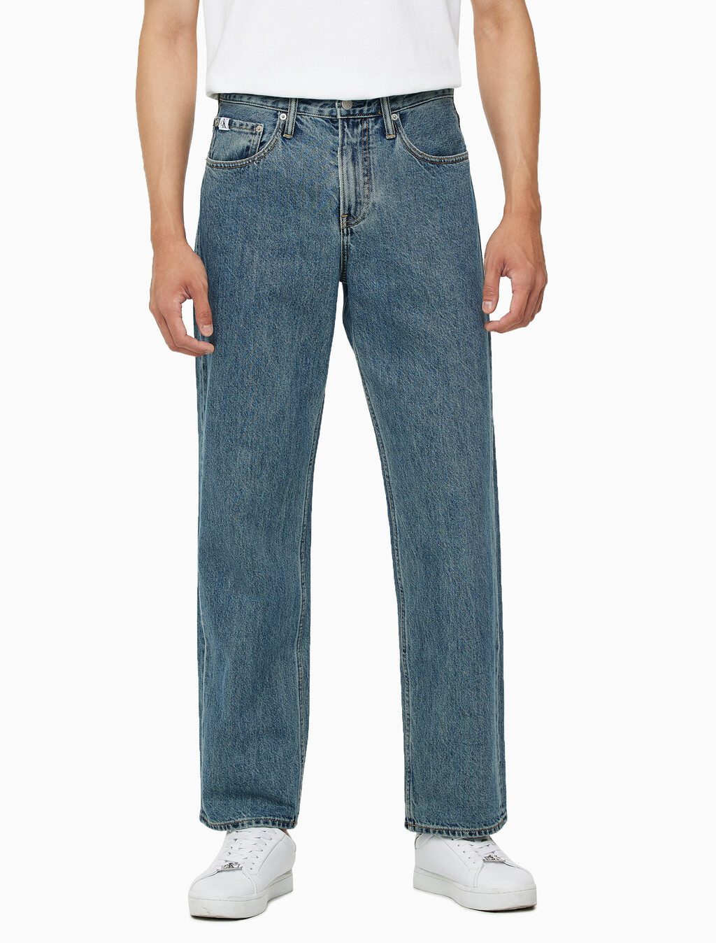 Buy 남성 90's 스트레이트핏 스톤블루 데님 in color MID BLUE BACK EMBRO