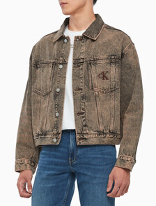 Buy 남성 박시 데님 자켓 in color MID BLUE BACK EMBRO