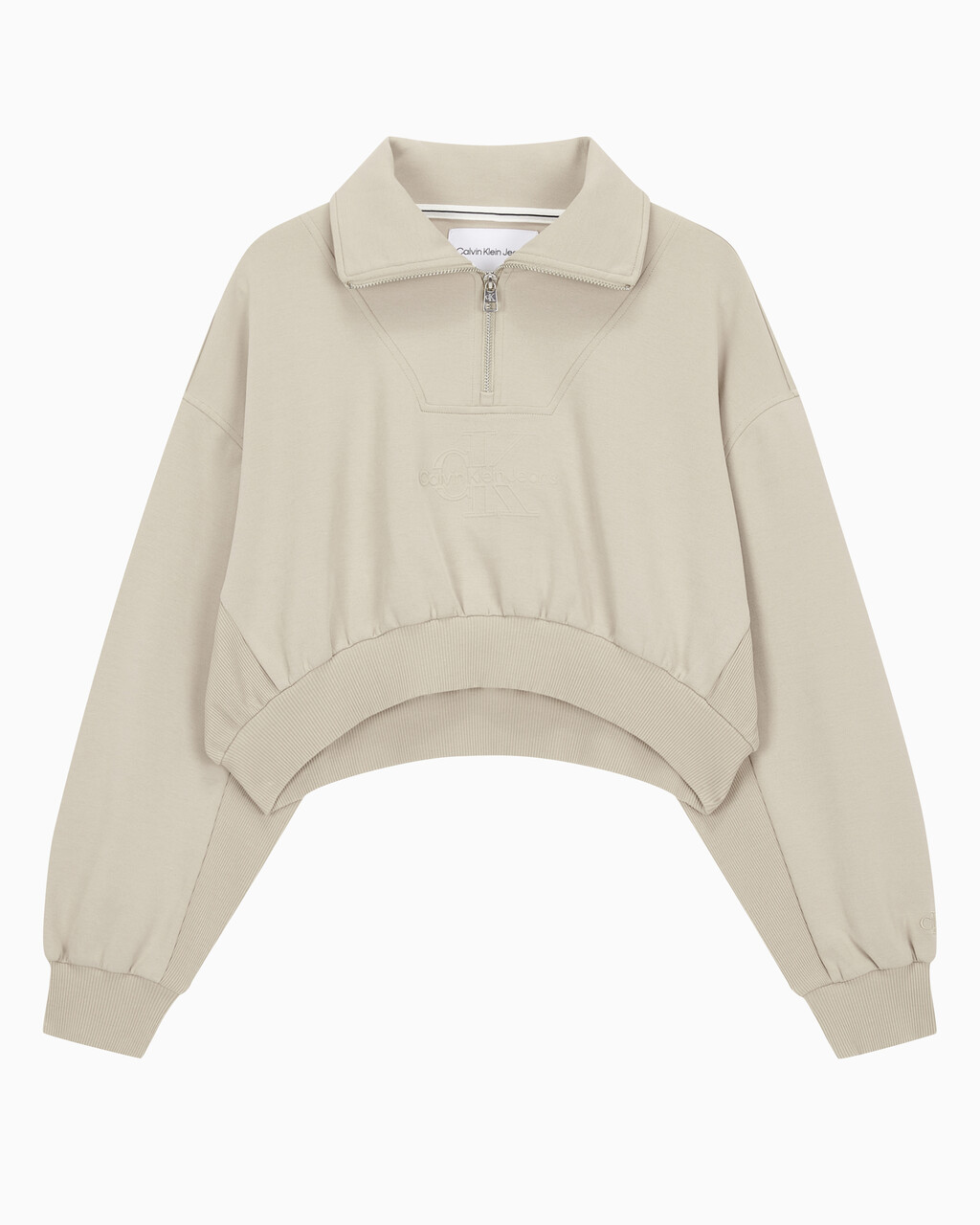 Buy 여성 하프집 엠보스 폴로넥 스웻 in color BEIGE