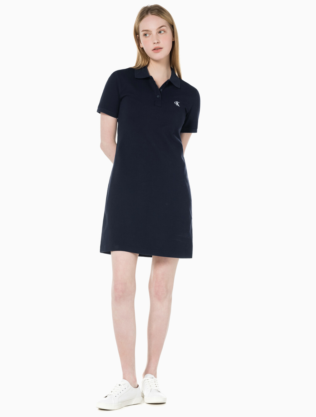 Buy 여성 CK 로고 폴로 반팔 원피스 in color NIGHT SKY