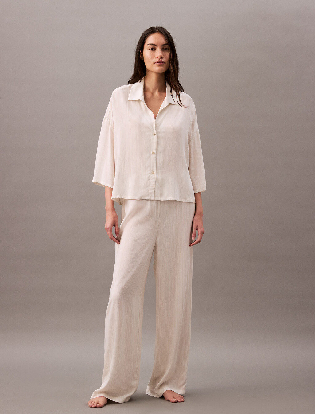Buy 여성 우븐 비스코스 반팔 셔츠 in color TEXTURED STRIPE PELICAN
